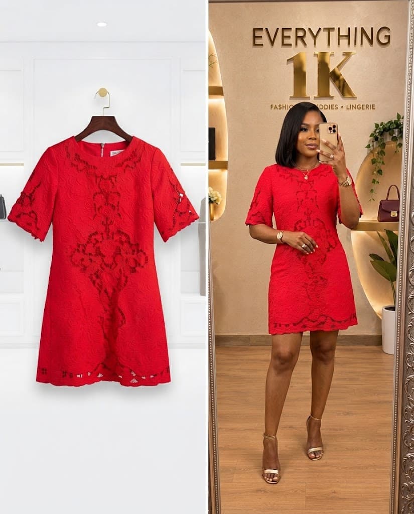 Crimson Red Lace Patterned Shift Dress