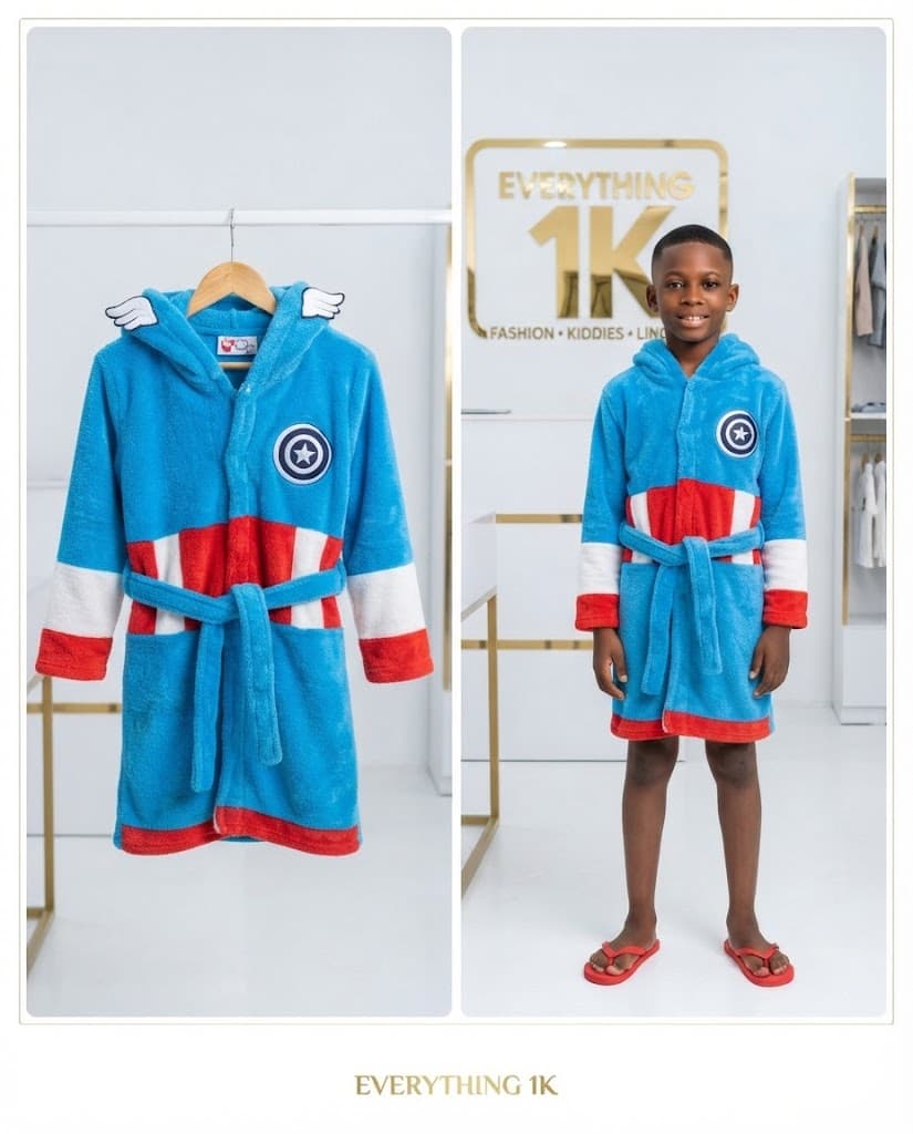 Superhero-Themed Blue Robe with Belt 5-7years