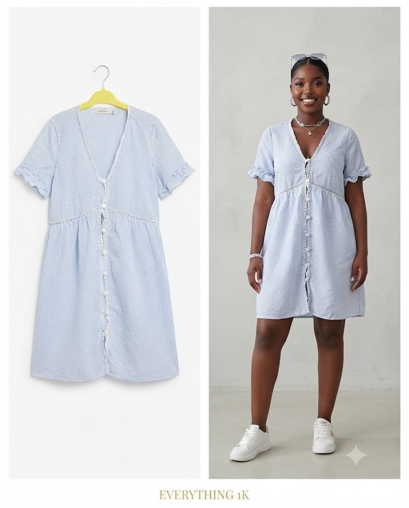 Blue and White Pinstripe Shirt Dress