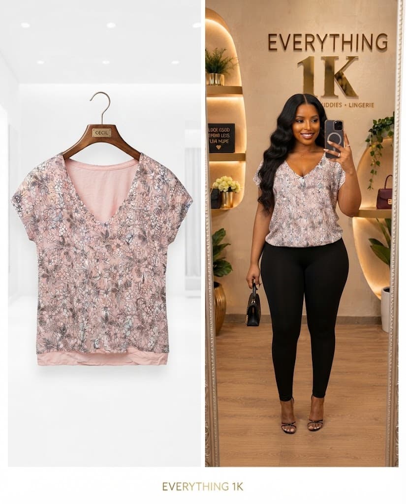 Pink Floral V-Neck Casual Blouse