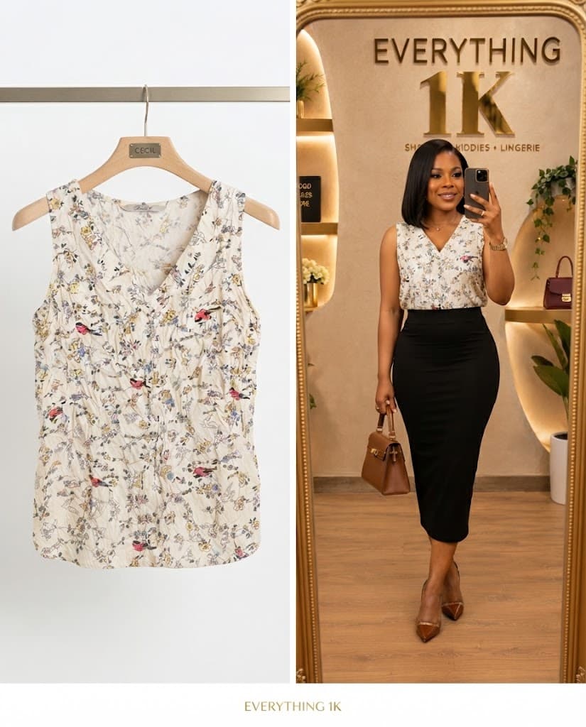 Cream Casual Floral Tank Top