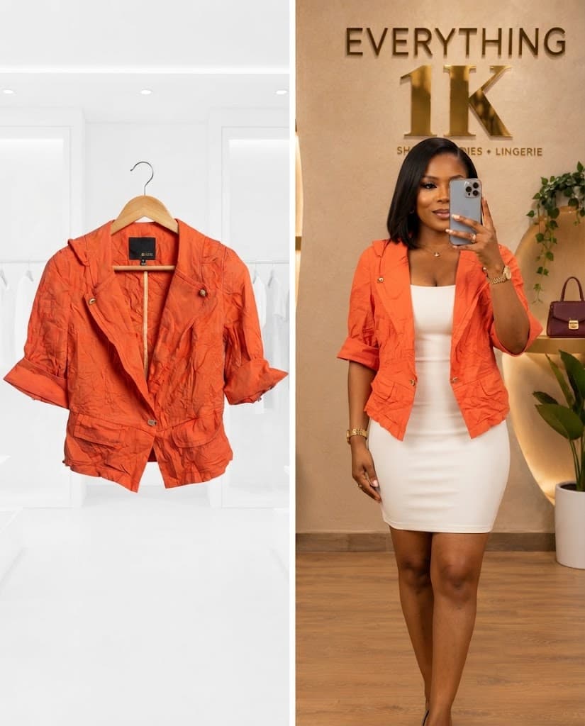 Crinkled Short-Sleeve Blazer