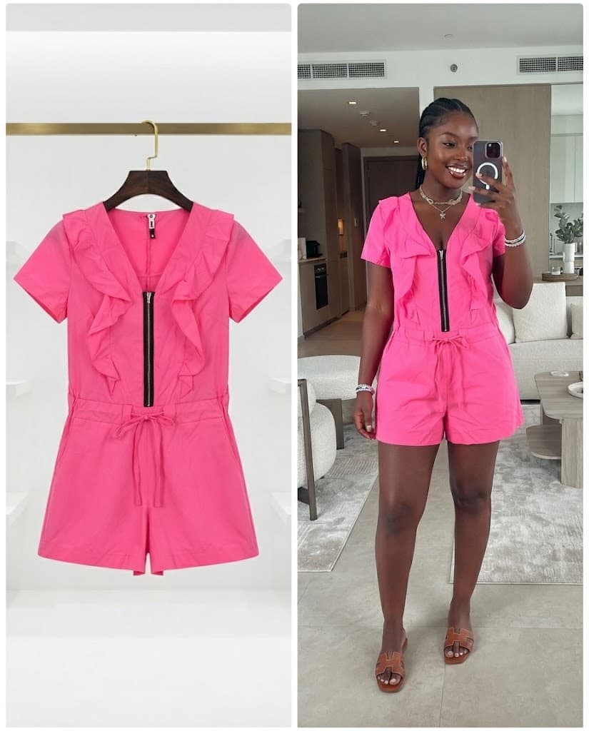 Hot Pink Ruffle-Trim Zip Romper