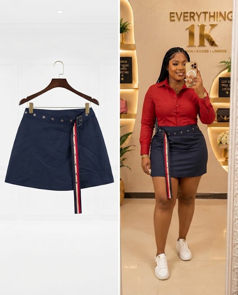 Navy Blue D-Ring Belted Mini Skirt
