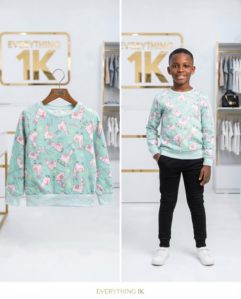 Boys Mint Green Llama Print Sweatshirt (Ages 5-6)