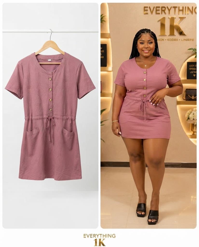Dusty Rose Button-Front Pocket Dress