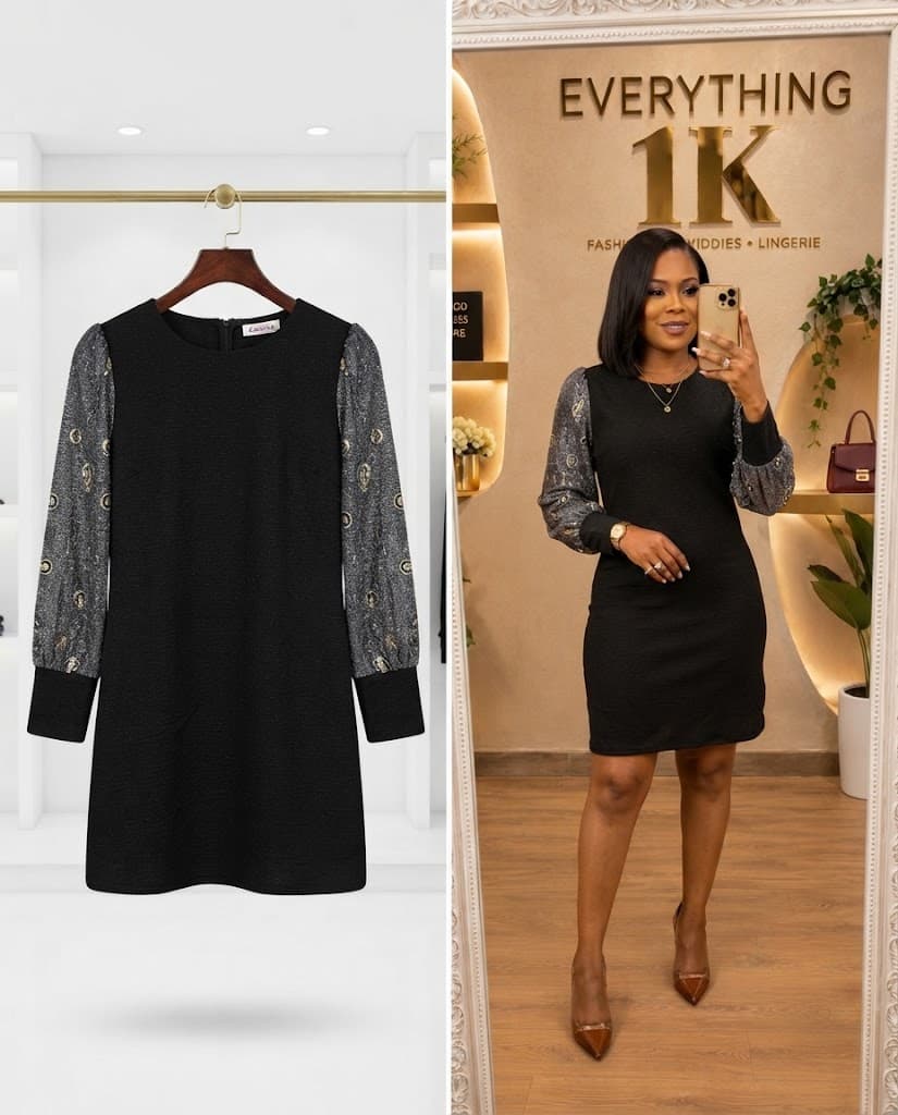 Black Glitter Sleeve Jacquard Mini Dress