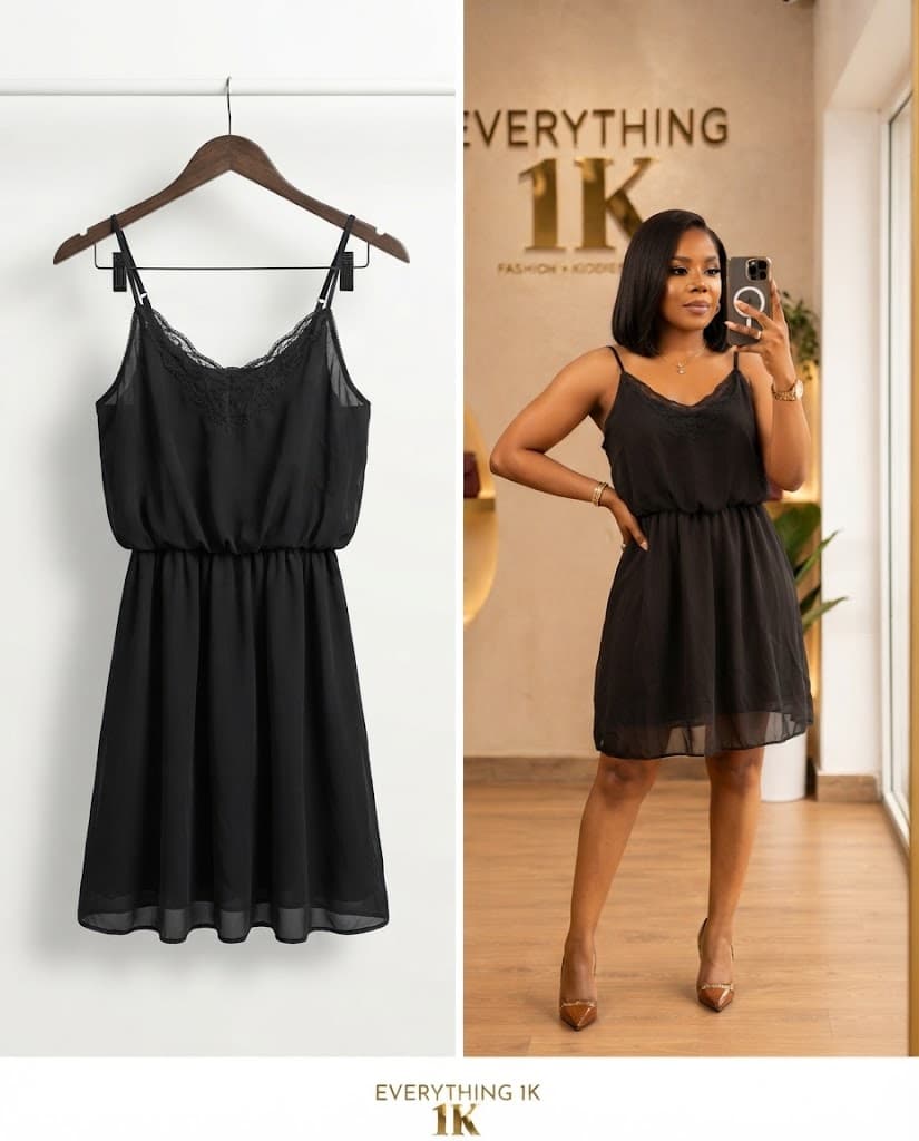 Black Lace-Trimmed Chiffon Slip Dress