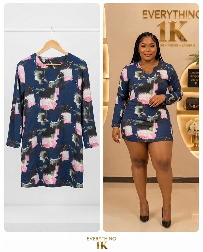 Abstract Print Long-Sleeve Mini casual Dress