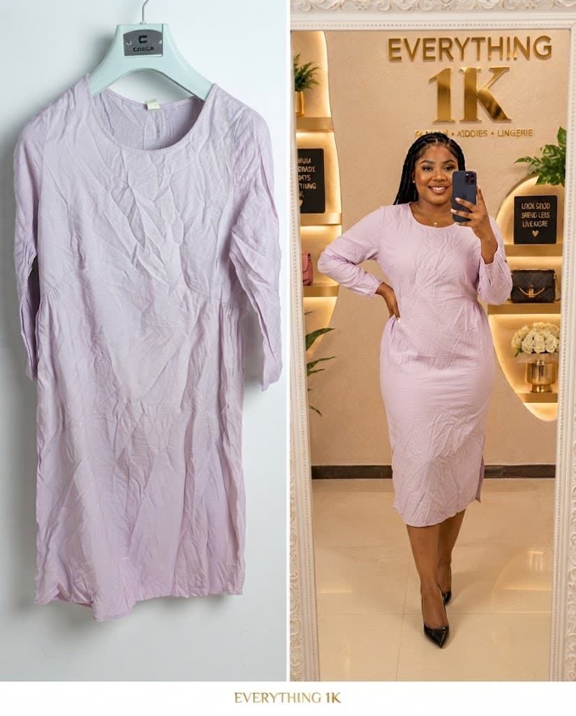 Soft Lilac Long-Sleeve Midi Dress