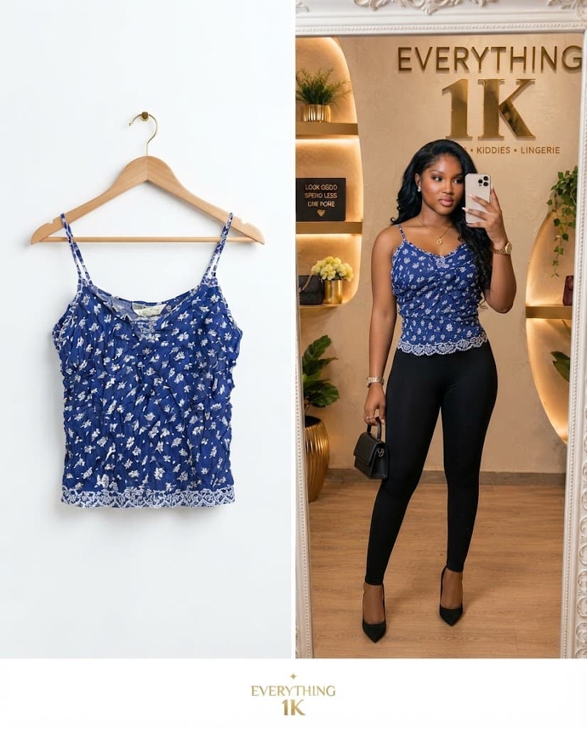 Casual Blue and White Floral Smocked Camisole Top