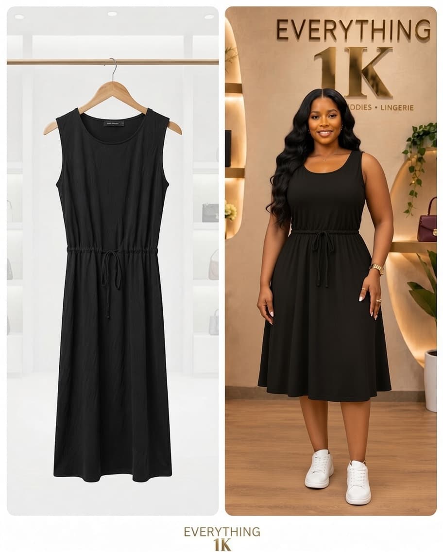 Black Drawstring Tank Midi casual Dress