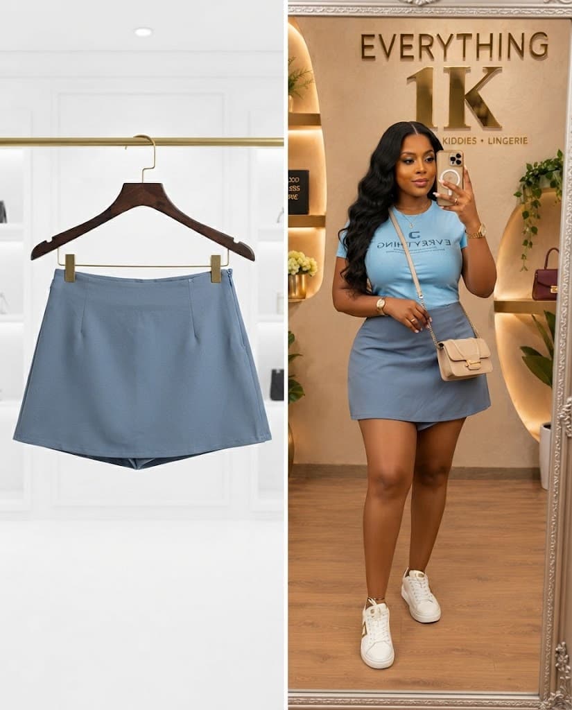 Dusty Blue Tailored Wrap Skort
