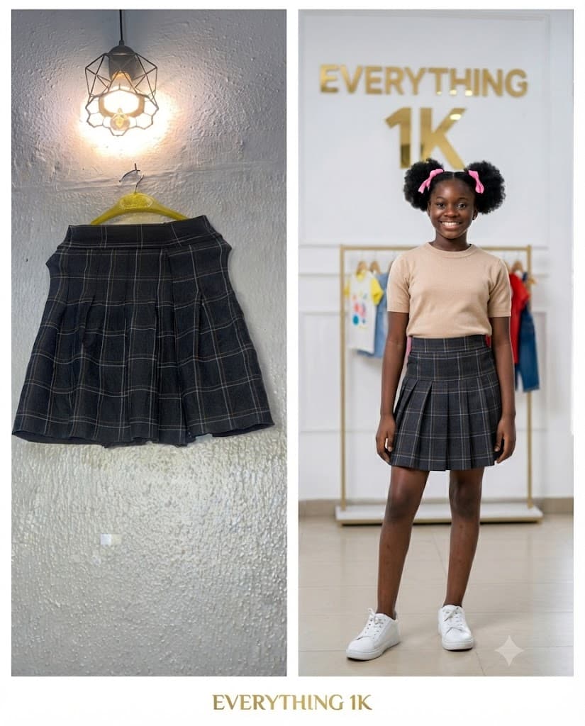 Girls Dark Plaid Pleated Skirt: High-Waist Schoolgirl Tartan Skirt 7-9 Years