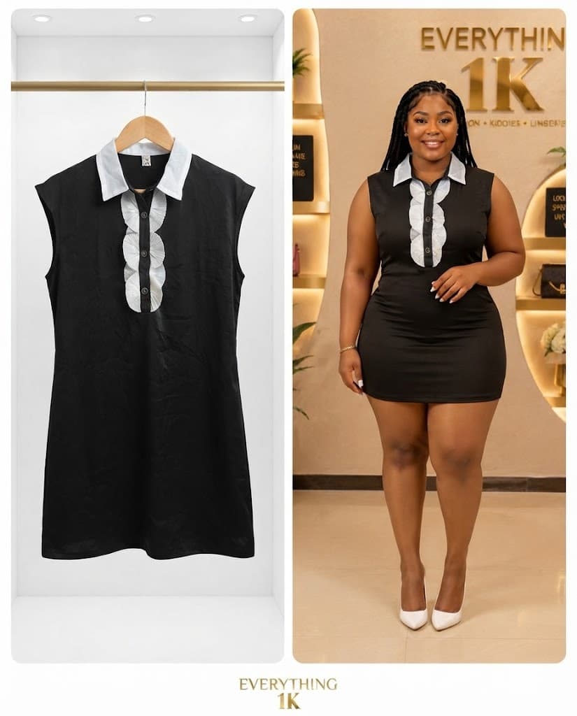 Black & White Ruffled Collar Sleeveless Dress