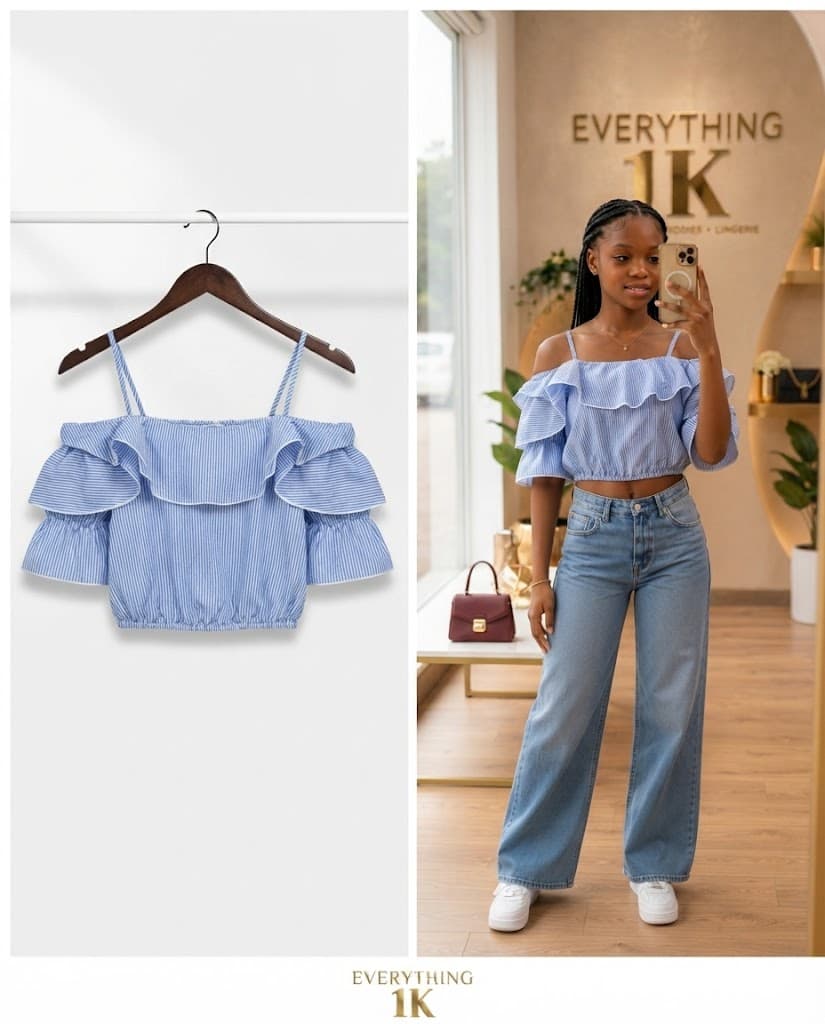 Pre-loved Girls Spaghetti Strap Off-Shoulder Ruffle Crop Top