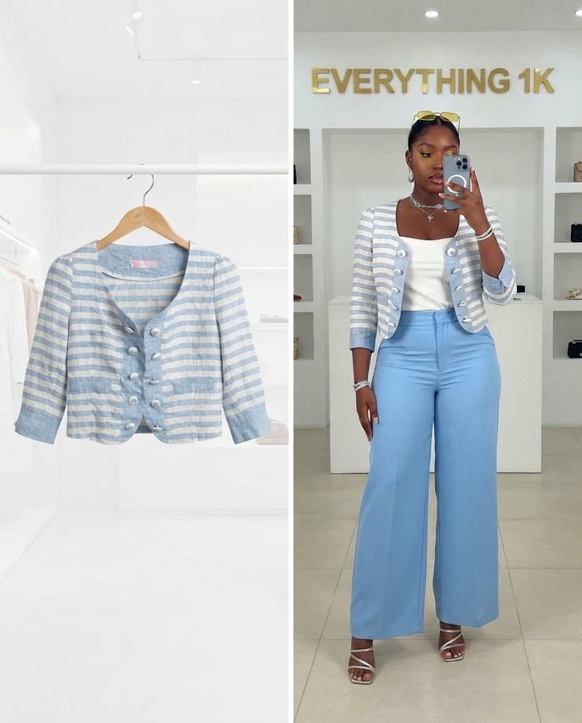 Striped Button-Front Cropped Jacket