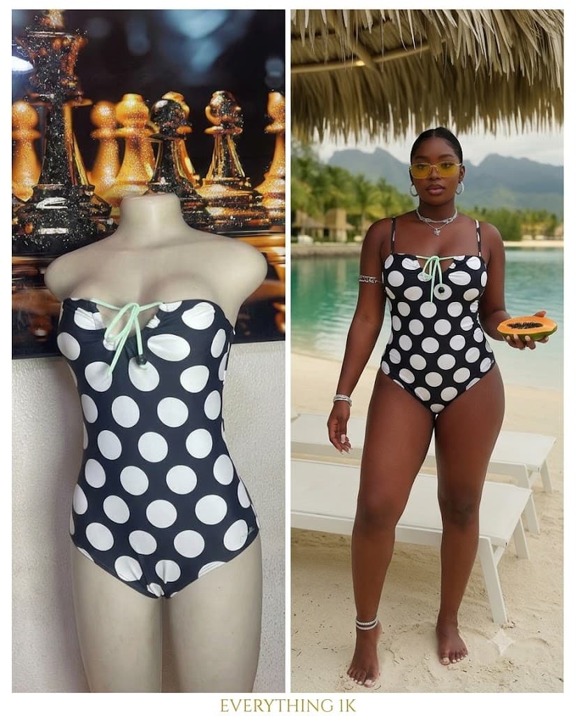 Black and White Polka Dot Tie-Front One-Piece Swimsuit