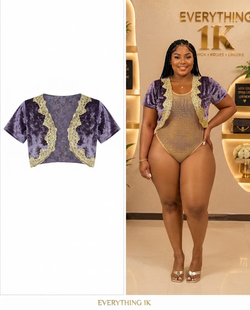Purple Velvet & Gold Lace Crop Bolero Shrug