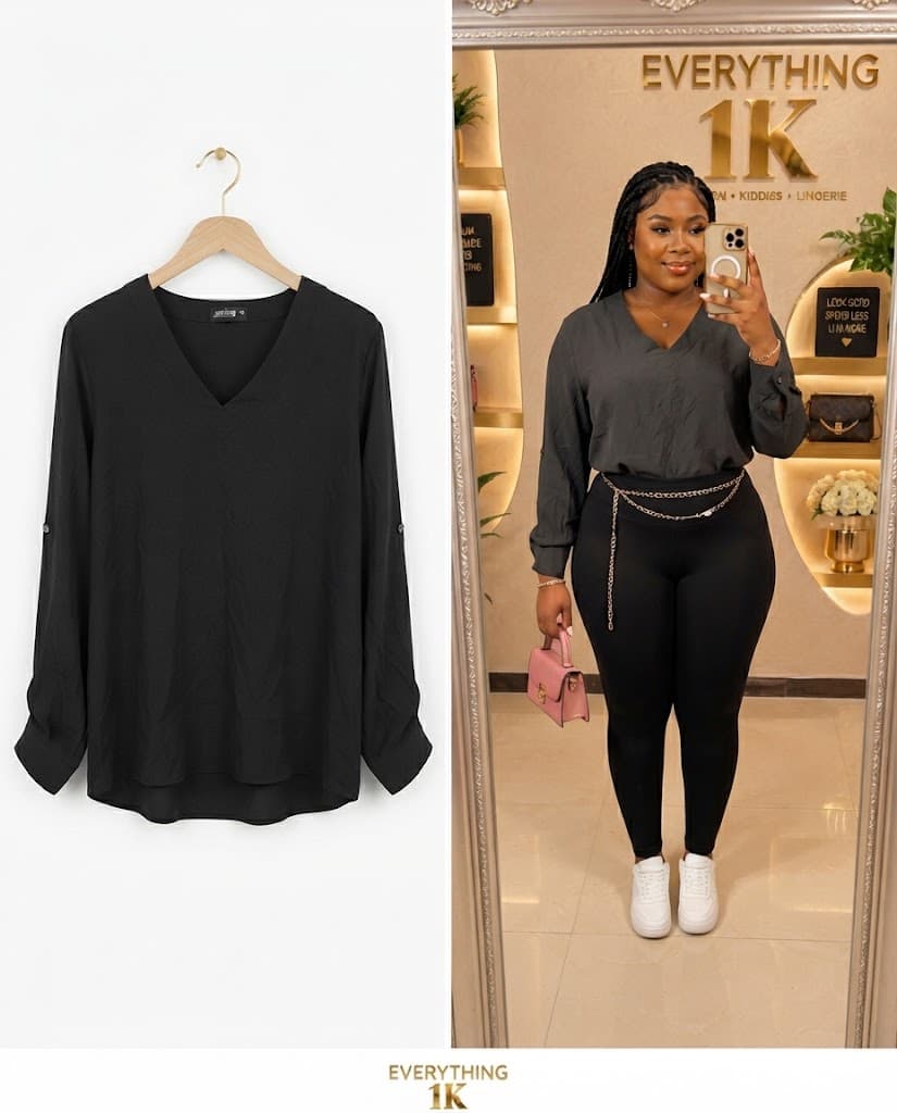 Corporate/Casual Dark Grey Long-Sleeve V-Neck Blouse
