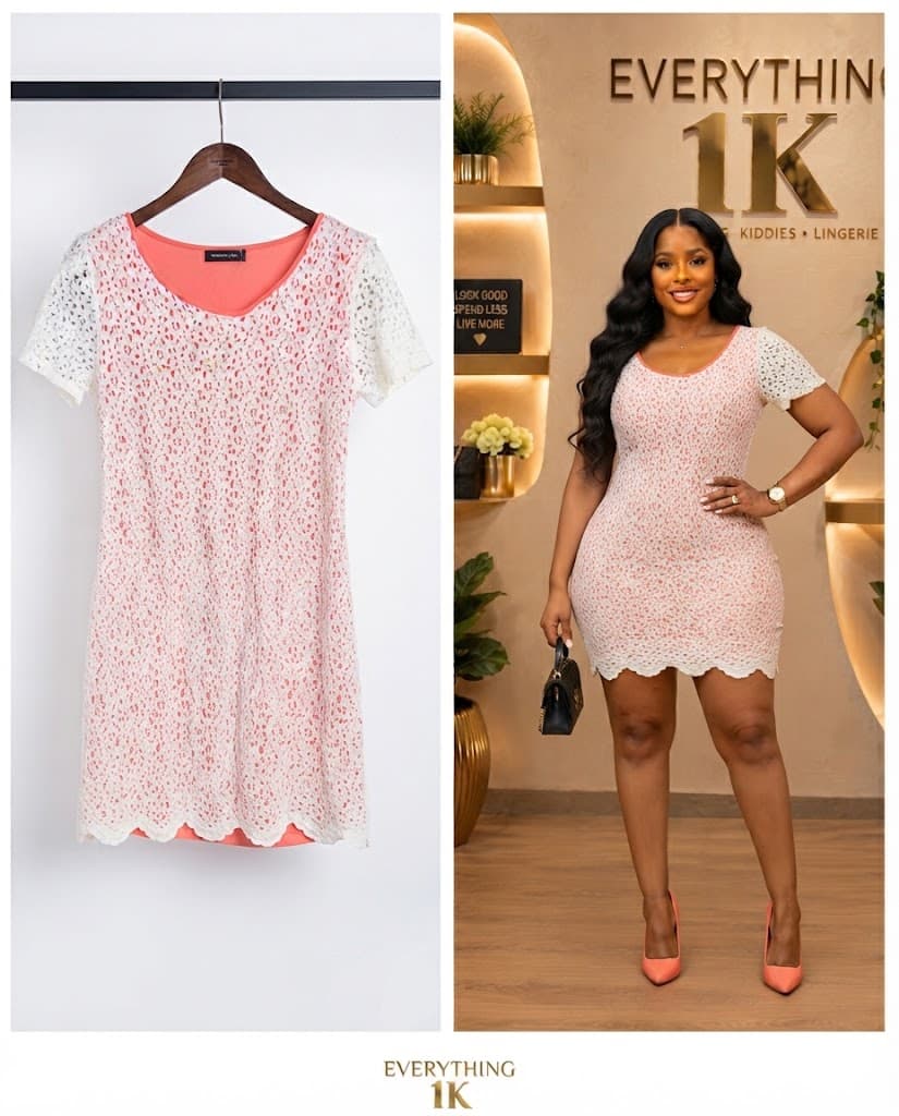 Coral-Pink Lace Mini Dress