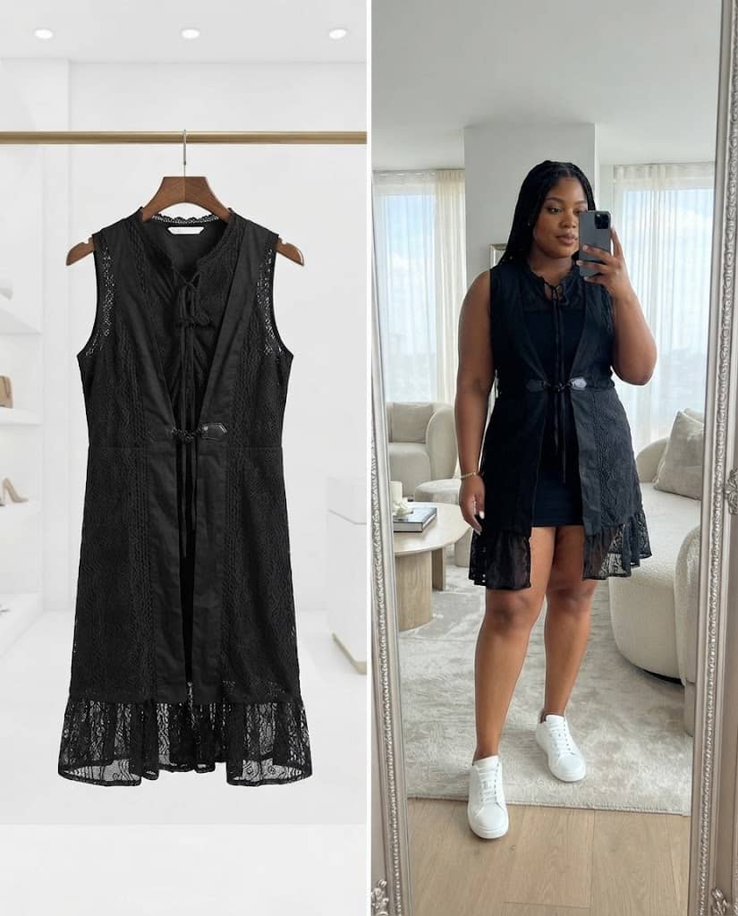 Black Sleeveless Lace Long Vest Dress