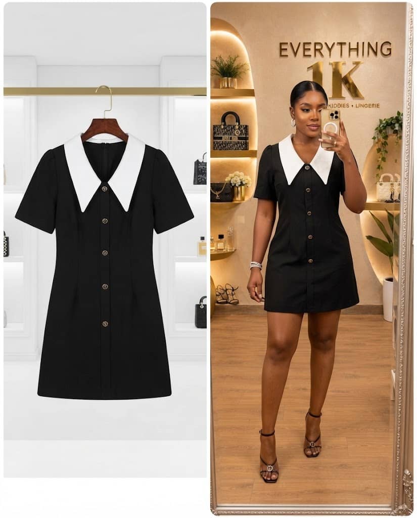 Navy Blue Square-Neck Pleated Skater Mini Dress