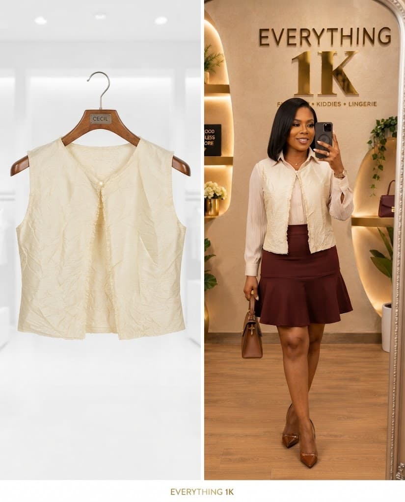 Cream Textured Casual Button-Front Vest