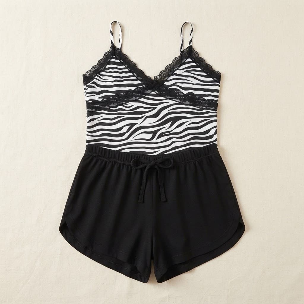 Zebra Print Cami & Black Short Pajama Set