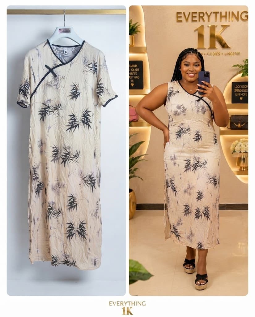 Cream and Black Bamboo Print Shift Midi Dress