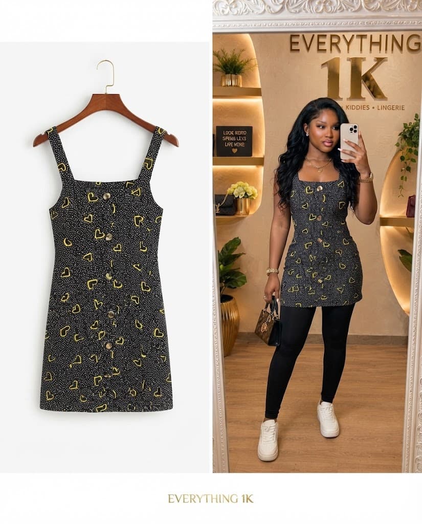Party Black and Gold Heart-Print Sleeveless Mini Dress