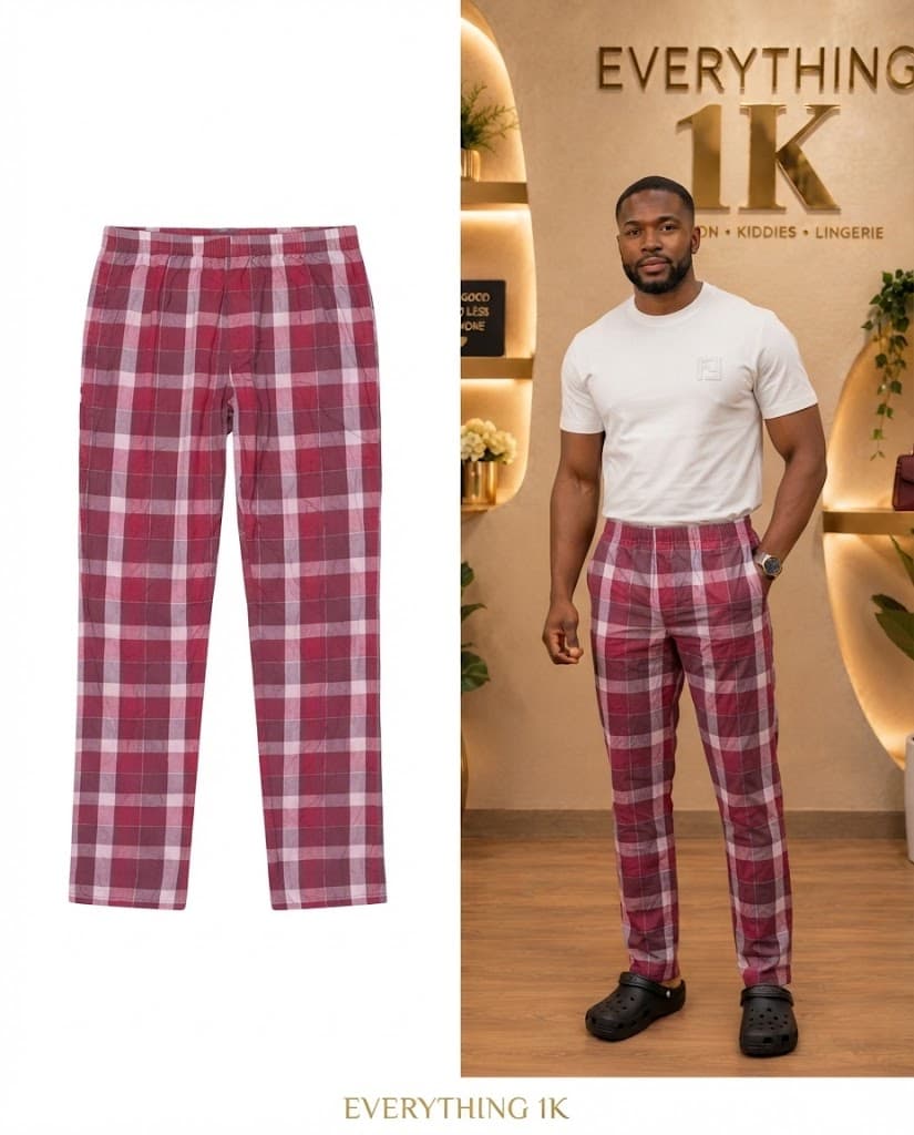 Burgundy & Pink Plaid Men's Trousers