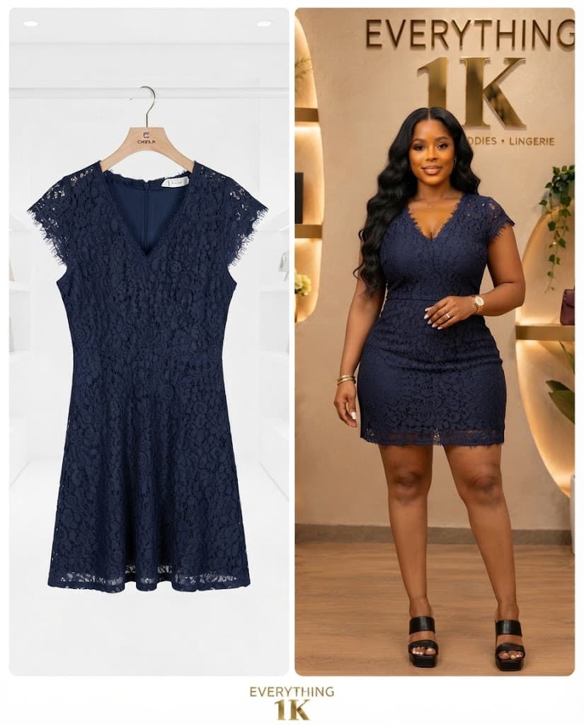 Navy Blue Scalloped Lace Mini Dress