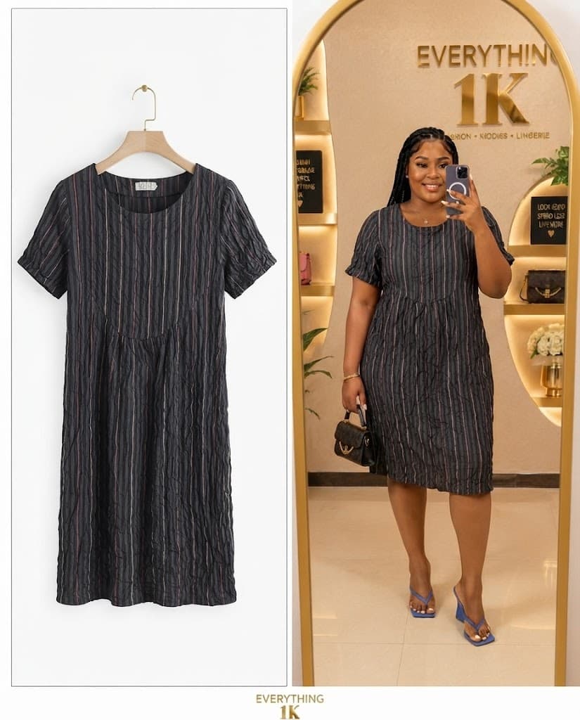 Charcoal Gray Striped Textured Midi Dress