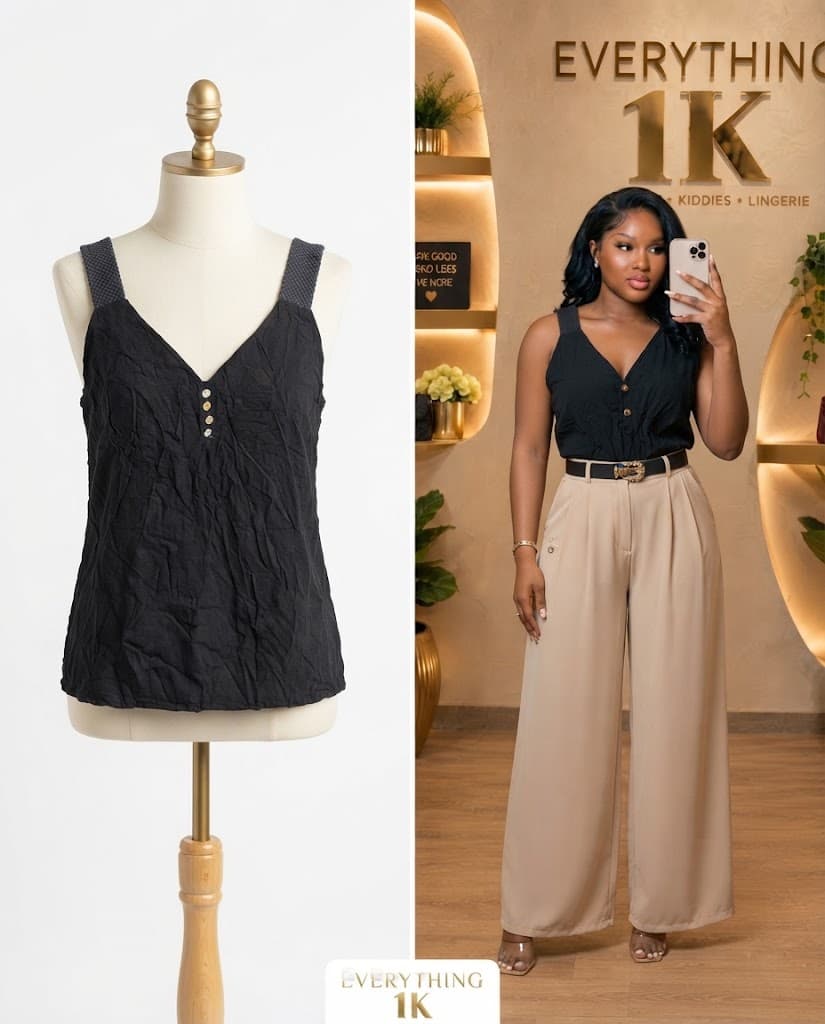 Black Party V-Neck Button Blouse