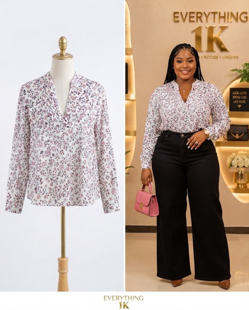 White & Pink Floral Corporate Print Blouse