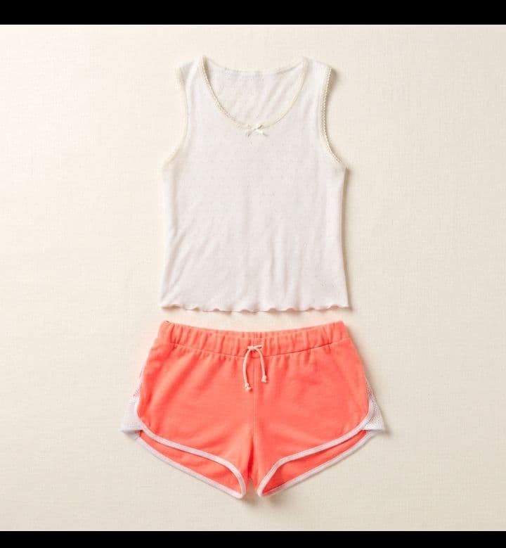 White Pointelle Tank & Neon Coral Mesh-Trim Shorts Set