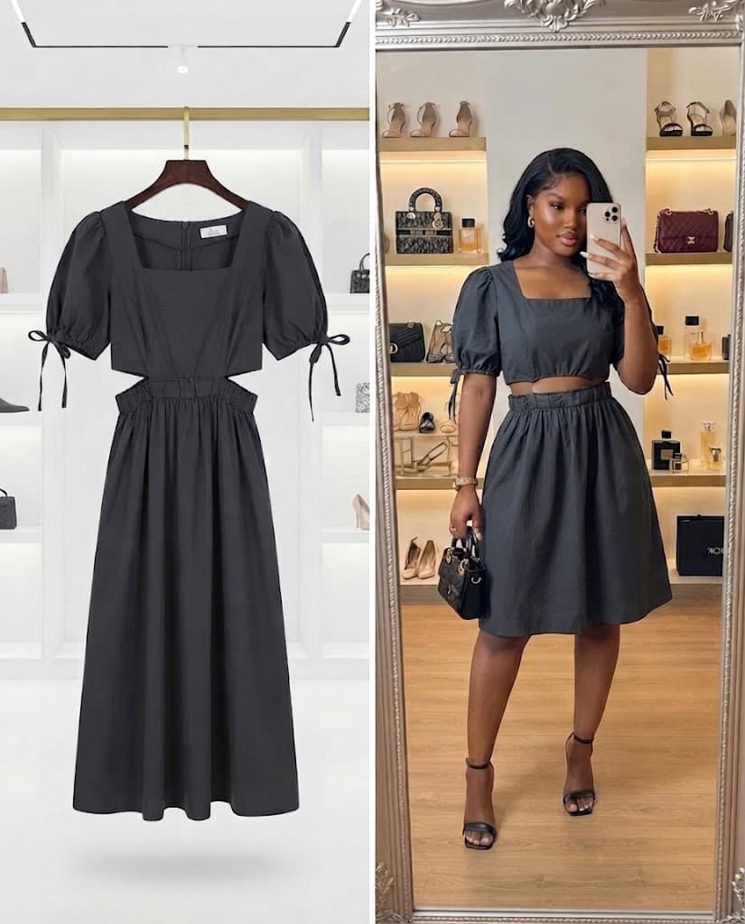 Black Cut-Out Puff Sleeve Baddie Dress
