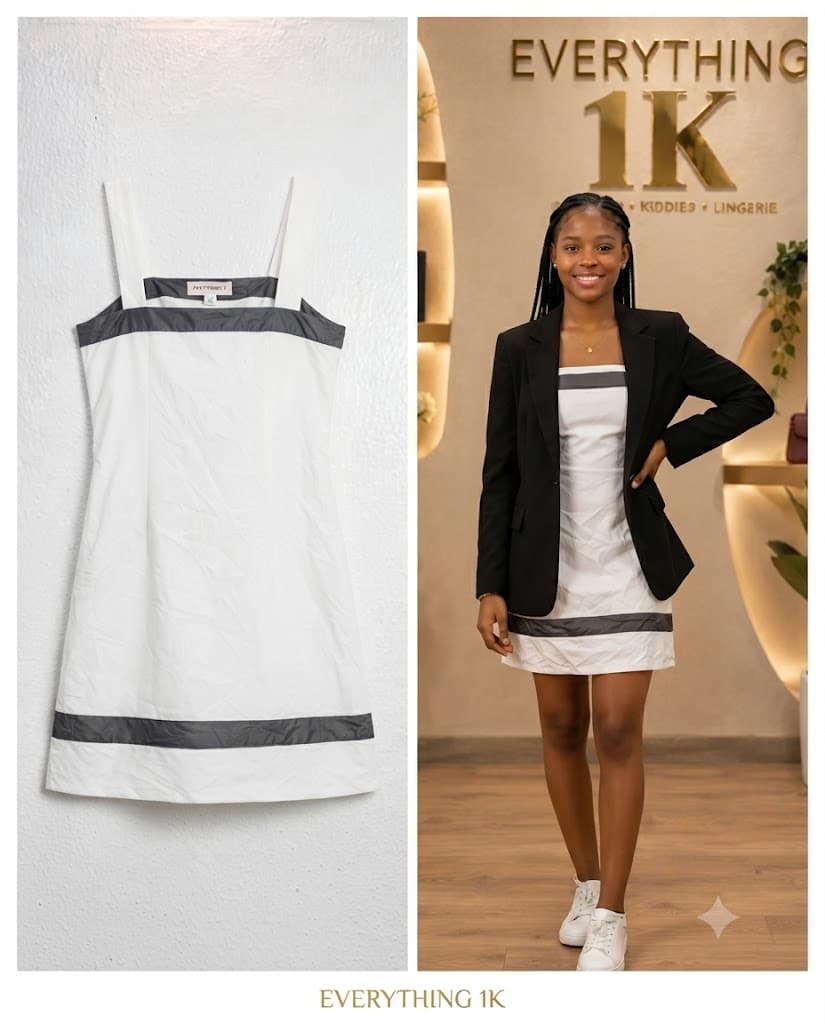 Girls White & Grey Contrast Trim Slip Dress 10-12 Years