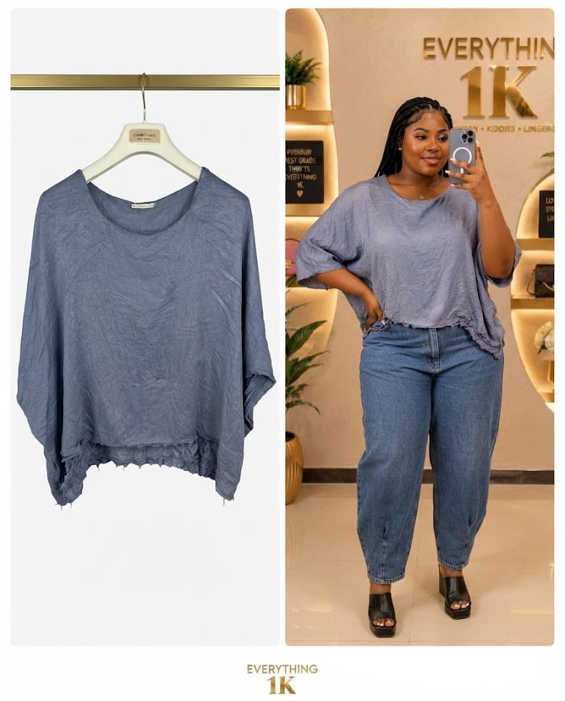 Casual Slate Grey Textured Batwing Tunic