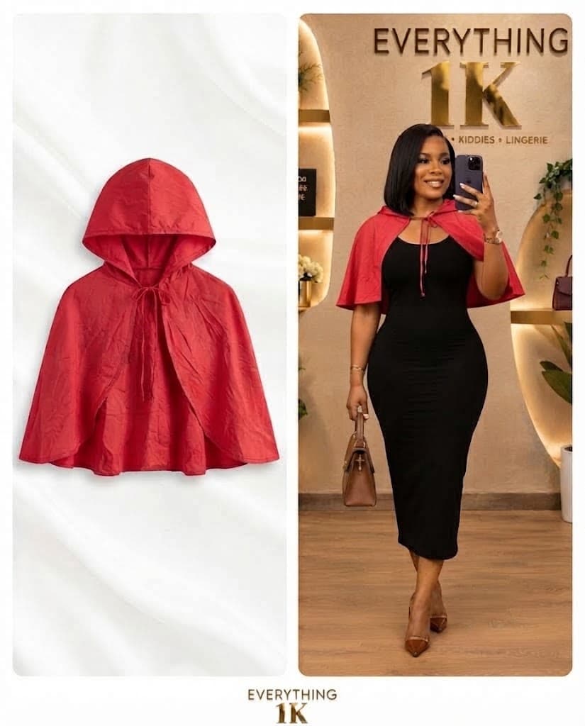 Casual Red Hooded Cape Top
