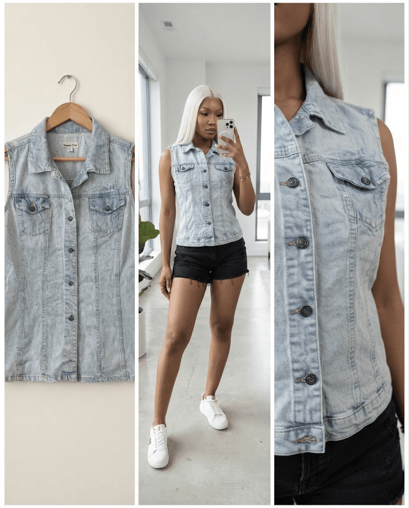 Light Wash Sleeveless Denim Vest (Regular Fit, Size 10/12)
