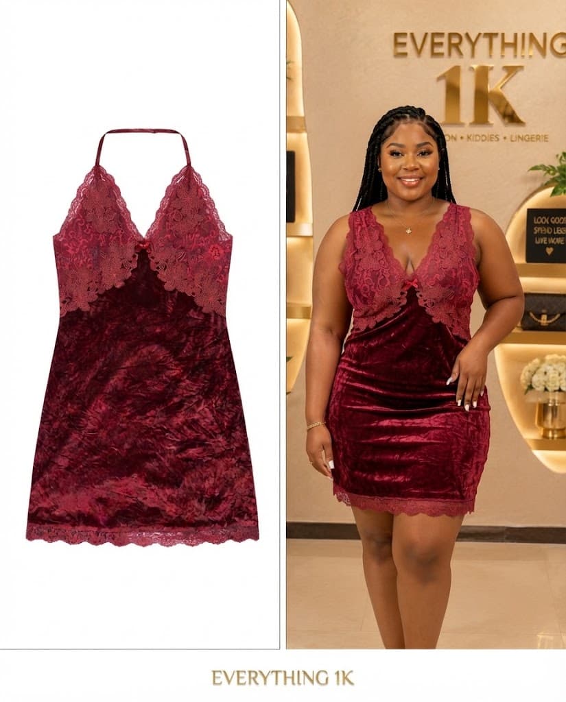 Burgundy Velvet & Lace Lingerie Slip Dress