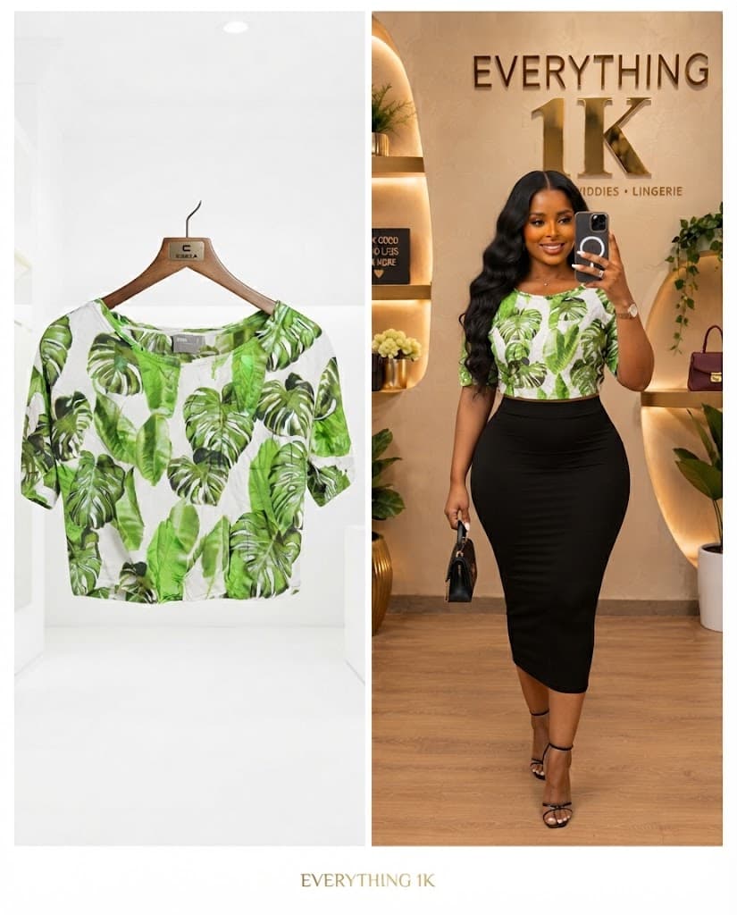 Green Casual Tropical Crop Top