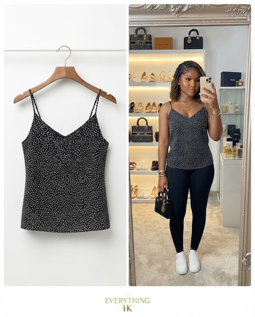 Casual Black and White Polka-Dot Camisole Top