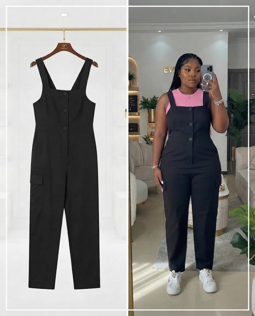 Black Asymmetric Overalls Jumpsuit