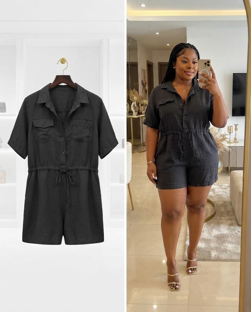 Black classic Utility Drawstring Shorts Jumpsuit