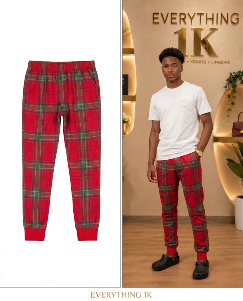 Classic Red & Green Plaid Cuffed Joggers