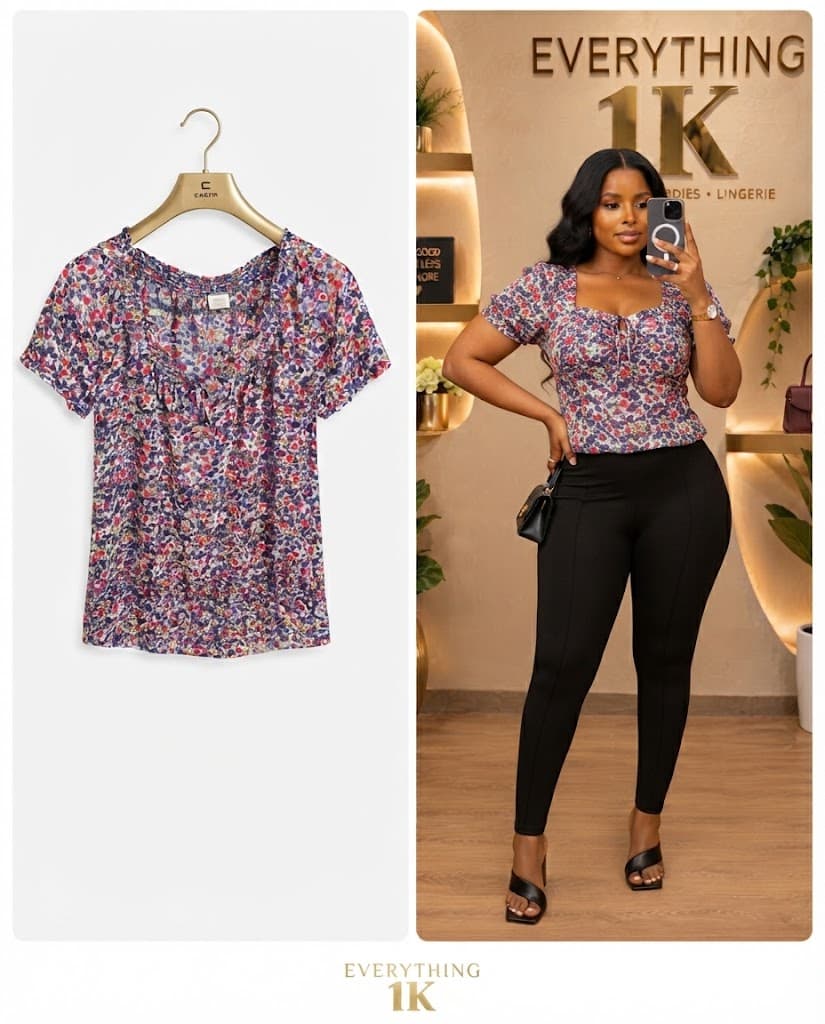 Casual Multi-Color Floral Square-Neck Blouse
