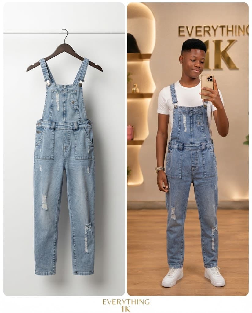 Boys Light Blue Distressed Denim Overalls